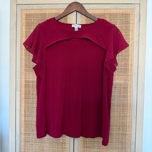 Calvin Klein Burgundy Flutter Sleeve Top - small pull but never worn, Large